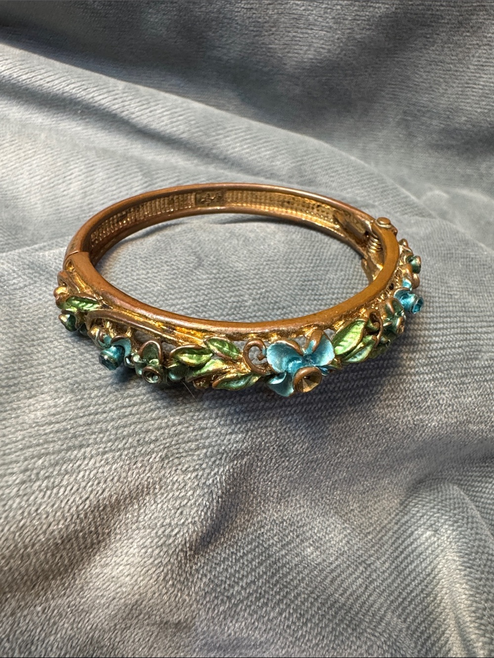 Coro Gold-Tone Floral Bangle with Blue and Green Enamel